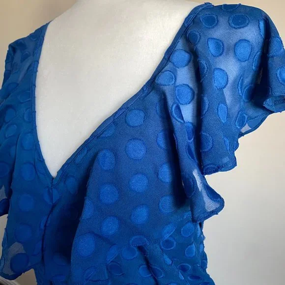 Cooper Street Blue Liberty Manhattan Frill Wide Leg Polka Dot Jumpsuit - Picture 4 of 9